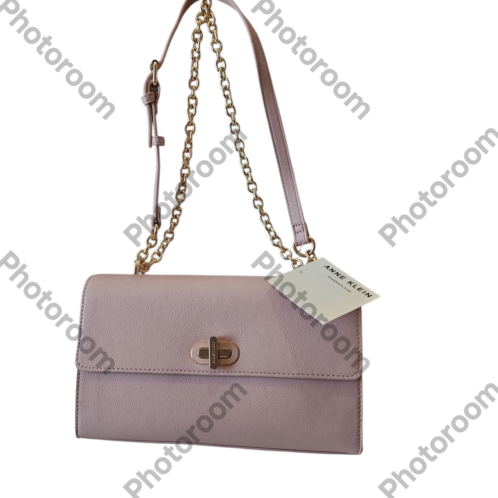 Anne Klein Rose Turnlock Gold Chain Flap Pink Shoulder Bag